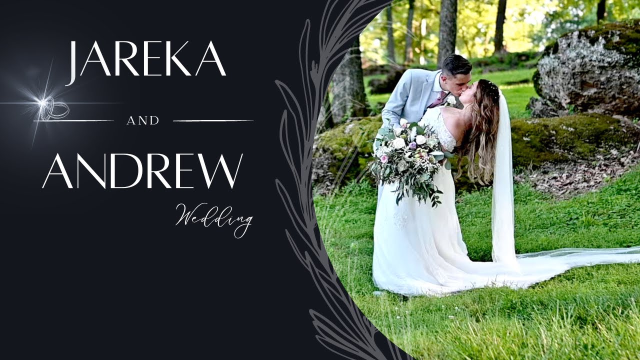 Title card from Jareka and Andrew's wedding film